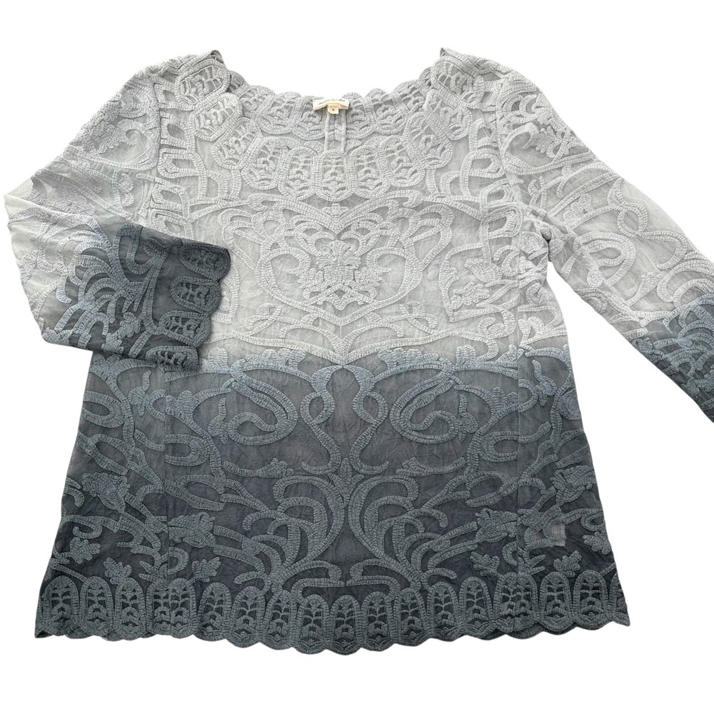 ANTHROPOLOGIE MEADOW RUE Gray Ombre Sheer Cotton Lace Tunic Top Women's Medium
